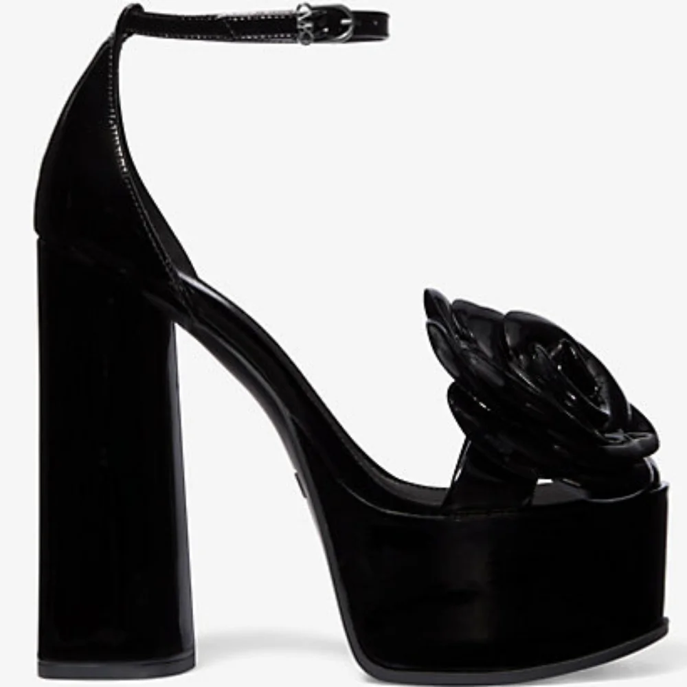 NWB MICHAEL Michael Kors Flower Elodie Patent Leather‎ Platform Sandal Size 9.5